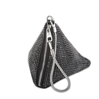 Nas Bag Kadın Çapraz Çanta Siyah White Diamond Siyah Taşlı Şık  Askılı Üçgen Çanta