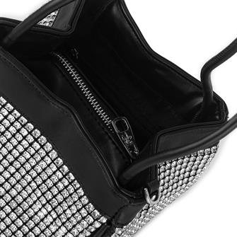 Nas Bag Kadın Çapraz  Çantası Siyah White Diamond Beyaz Elmas Taşlı Ayarlanabilir Askılı