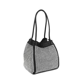 Nas Bag Kadın Çapraz  Çantası Siyah White Diamond Beyaz Elmas Taşlı Ayarlanabilir Askılı