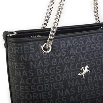 Nas Bag Kadın Omuz Çantası Siyah Yazılı