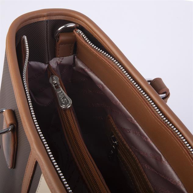 Nas Bag Kadın Omuz Çantası Spor Şık Ayarlanabilir Omuz Askılı Kahve Taba Kum  Lacste  (33x27x12 cm )