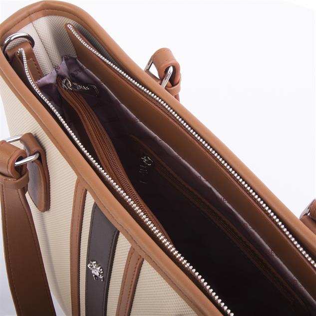 Nas Bag Kadın Omuz Çantası Spor Şık Ayarlanabilir Omuz Askılı Vizon Taba Kahve Lacst (33x27x12 cm )