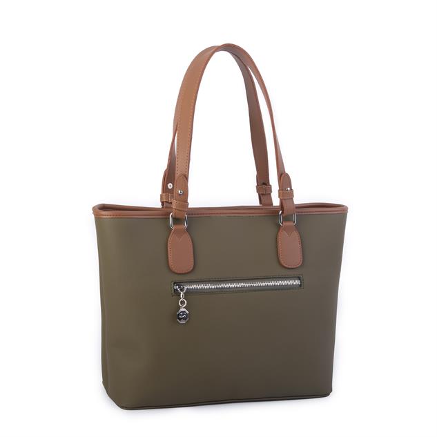 Nas Bag Kadın Omuz Çantası Spor Şık Ayarlanabilir Omuz Askılı Haki Taba Kum  Lacste  (33x27x12 cm )