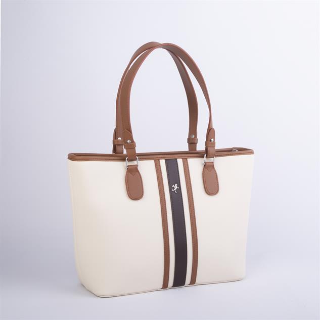 Nas Bag Kadın Omuz Çantası Spor Şık Ayarlanabilir Omuz Askılı Krem Taba Kahve Lacst (33x27x12 cm )