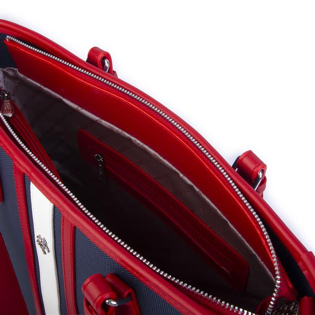 Nas Bag Kadın Omuz Çantası Spor Şık Ayarlanabilir Omuz Askılı Kırmızı Laci Beyaz Lacst (33x27x12 cm )