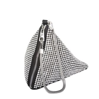 Nas Bag Kadın Çapraz  Çanta White Diamond Gümüş Taşlı Şık Çift  Askılı Üçgen Çanta