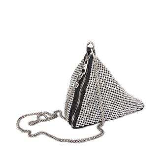 Nas Bag Kadın Çapraz  Çanta White Diamond Gümüş Taşlı Şık Çift  Askılı Üçgen Çanta