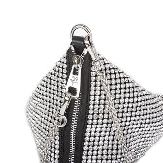 Nas Bag Kadın Çapraz  Çanta White Diamond Gümüş Taşlı Şık Çift  Askılı Üçgen Çanta