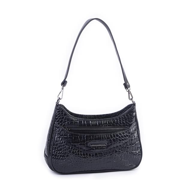 Nas Bag Kadın Omuz ve Çapraz Baget Çanta Siyah Kroko ( 28x17  cm)
