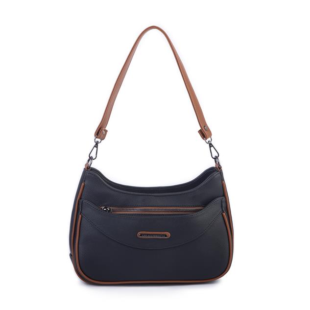 Nas Bag Kadın Omuz ve Çapraz Baget Çanta Siyah Taba Prestij ( 28x17  cm)