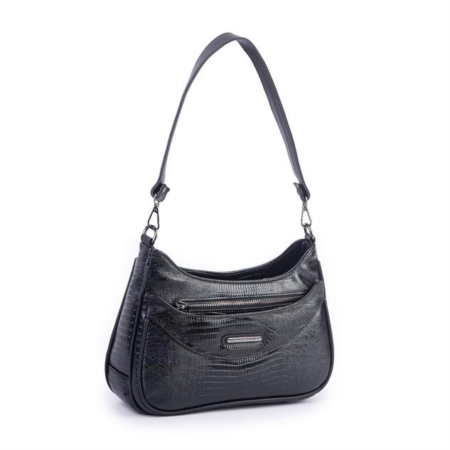 Nas Bag Kadın Omuz ve Çapraz Baget Çanta Siyah Lazer ( 28x17  cm)