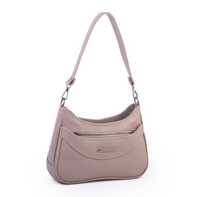 Nas Bag Kadın Omuz ve Çapraz Baget Çanta Vizon Prestij ( 28x17  cm)