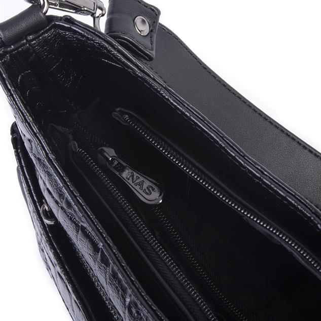 Nas Bag Kadın Omuz ve Çapraz Baget Çanta Siyah Kroko ( 28x17  cm)