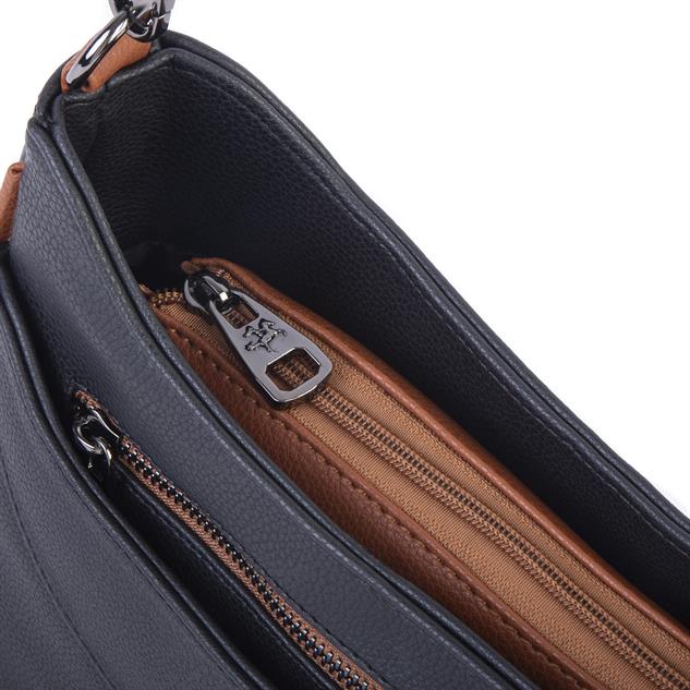 Nas Bag Kadın Omuz ve Çapraz Baget Çanta Siyah Taba Prestij ( 28x17  cm)