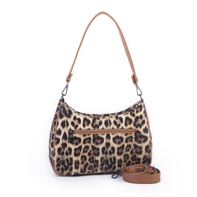 Nas Bag Kadın Omuz ve Çapraz Baget Çanta Taba Leopar ( 28x17  cm)