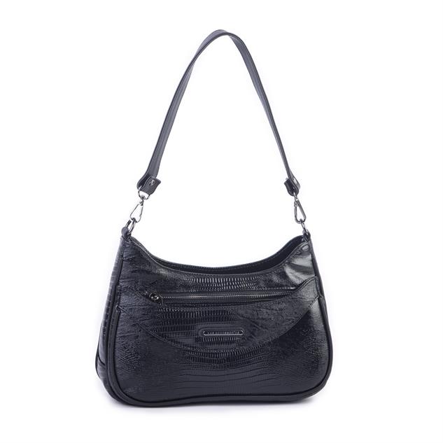 Nas Bag Kadın Omuz ve Çapraz Baget Çanta Siyah Lazer ( 28x17  cm)