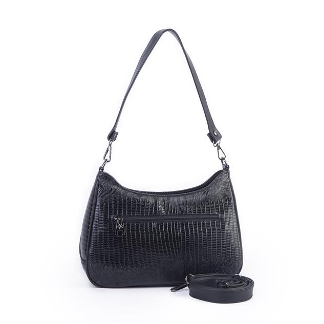 Nas Bag Kadın Omuz ve Çapraz Baget Çanta Siyah Lazer ( 28x17  cm)