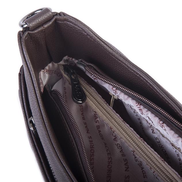 Nas Bag Kadın Omuz ve Çapraz Baget Çanta Kahve Prestij ( 28x17  cm)