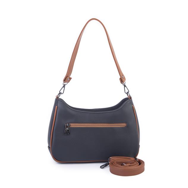 Nas Bag Kadın Omuz ve Çapraz Baget Çanta Siyah Taba Prestij ( 28x17  cm)