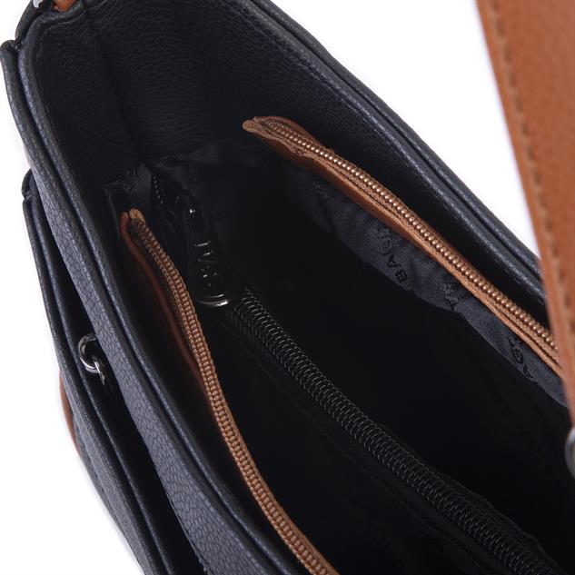 Nas Bag Kadın Omuz ve Çapraz Baget Çanta Siyah Taba Prestij ( 28x17  cm)