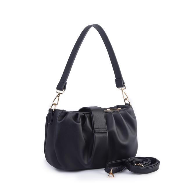 Nas Bag Kadın Omuz ve Çapraz Çanta Çift Askılı Siyah  Dona (24x18cm)