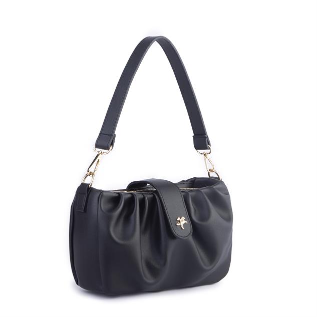 Nas Bag Kadın Omuz ve Çapraz Çanta Çift Askılı Siyah  Dona (24x18cm)