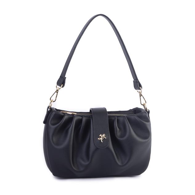 Nas Bag Kadın Omuz ve Çapraz Çanta Çift Askılı Siyah  Dona (24x18cm)