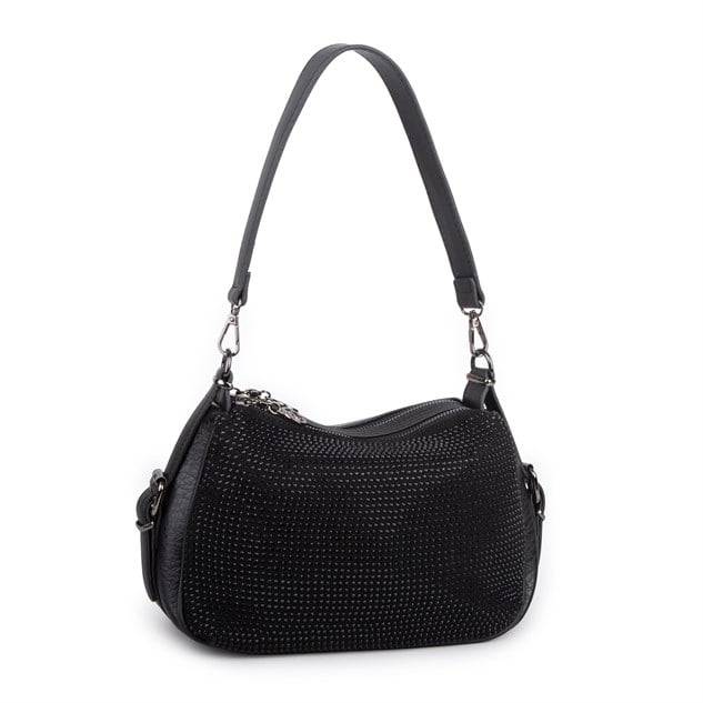 Nas Bag Kadın Omuz ve Çapraz Çanta Çok Gözlü Şık Tasarım (28x18 cm) Siyah  Taşlı