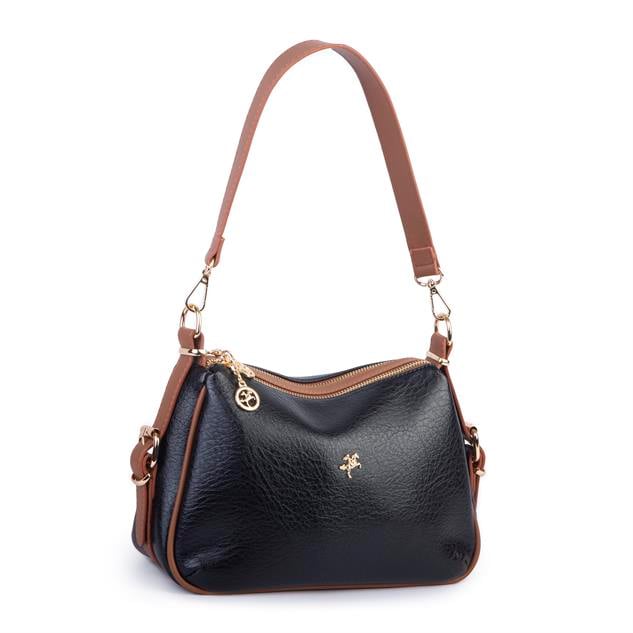 Nas Bag Kadın Omuz ve Çapraz Çanta Çok Gözlü Şık Tasarım (28x18 cm) Siyah Taba Victoria