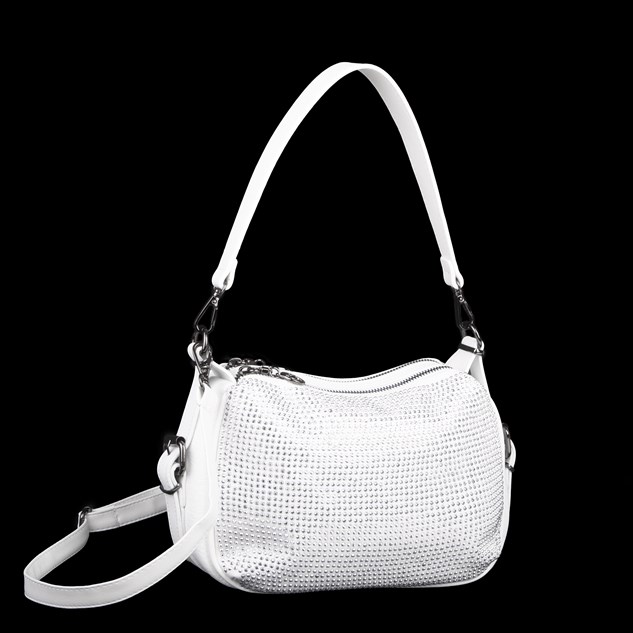 Nas Bag Kadın Omuz ve Çapraz Çanta Çok Gözlü Şık Tasarım (28x18 cm) Beyaz Taşlı