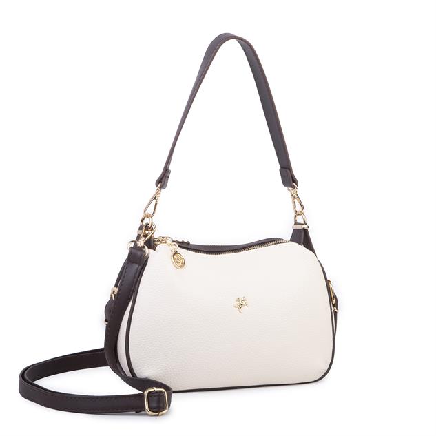 Nas Bag Kadın Omuz ve Çapraz Çanta Çok Gözlü Şık Tasarım (28x18 cm) Krem Kahve Lopez