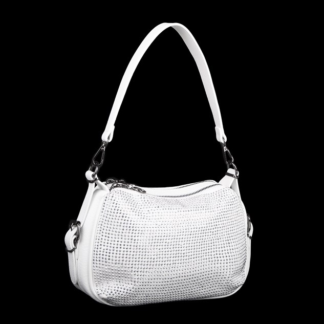 Nas Bag Kadın Omuz ve Çapraz Çanta Çok Gözlü Şık Tasarım (28x18 cm) Beyaz Taşlı