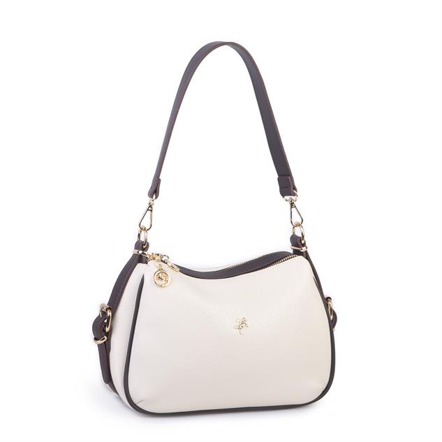 Nas Bag Kadın Omuz ve Çapraz Çanta Çok Gözlü Şık Tasarım (28x18 cm) Krem Kahve Victoria
