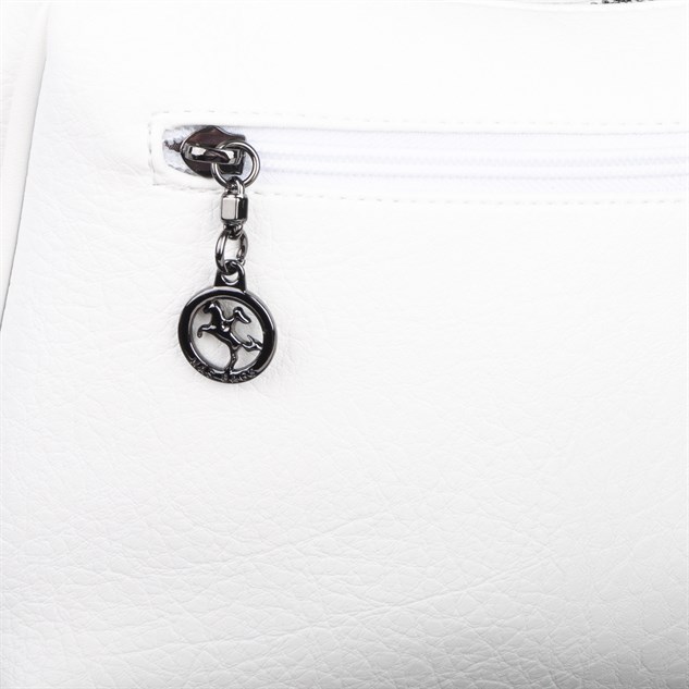 Nas Bag Kadın Omuz ve Çapraz Çanta Çok Gözlü Şık Tasarım (28x18 cm) Beyaz Taşlı