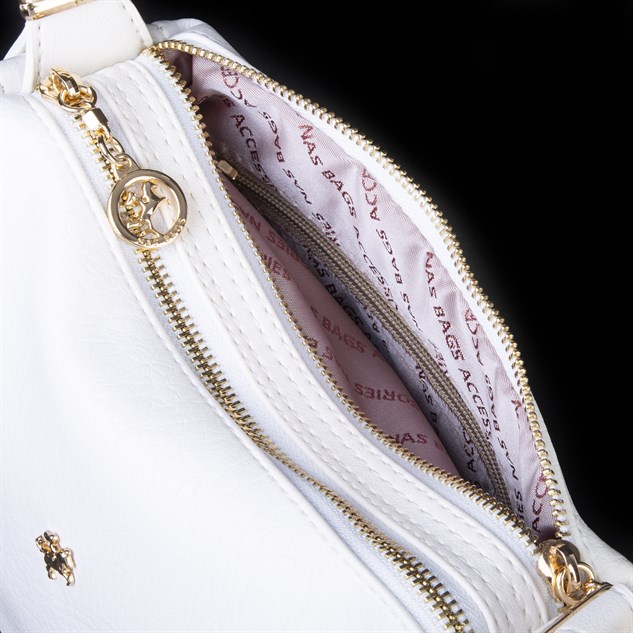 Nas Bag Kadın Omuz ve Çapraz Çanta Çok Gözlü Şık Tasarım (28x18 cm) Beyaz Victoria