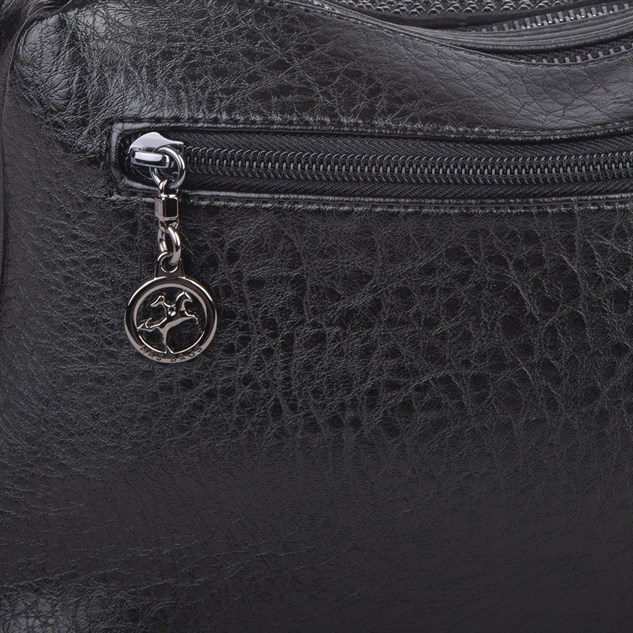 Nas Bag Kadın Omuz ve Çapraz Çanta Çok Gözlü Şık Tasarım (28x18 cm) Siyah  Taşlı