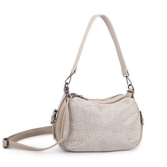 Nas Bag Kadın Omuz ve Çapraz Çanta Çok Gözlü Şık Tasarım (28x18 cm) Kum Taşlı