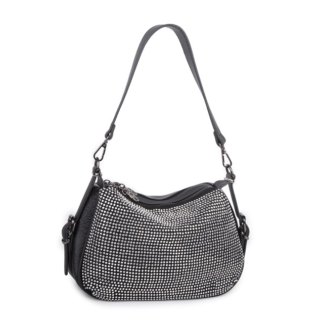 Nas Bag Kadın Omuz ve Çapraz Çanta Çok Gözlü Şık Tasarım (28x18 cm) Siyah Gümüş Taşlı