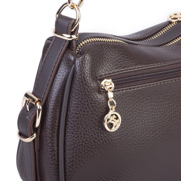 Nas Bag Kadın Omuz ve Çapraz Çanta Çok Gözlü Şık Tasarım (28x18 cm) Kahve Lopez