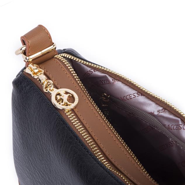 Nas Bag Kadın Omuz ve Çapraz Çanta Çok Gözlü Şık Tasarım (28x18 cm) Siyah Taba Victoria