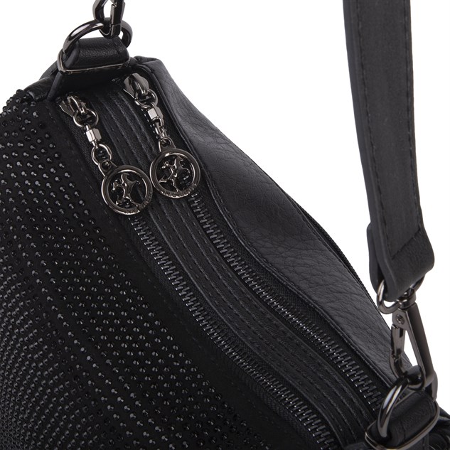 Nas Bag Kadın Omuz ve Çapraz Çanta Çok Gözlü Şık Tasarım (28x18 cm) Siyah  Taşlı