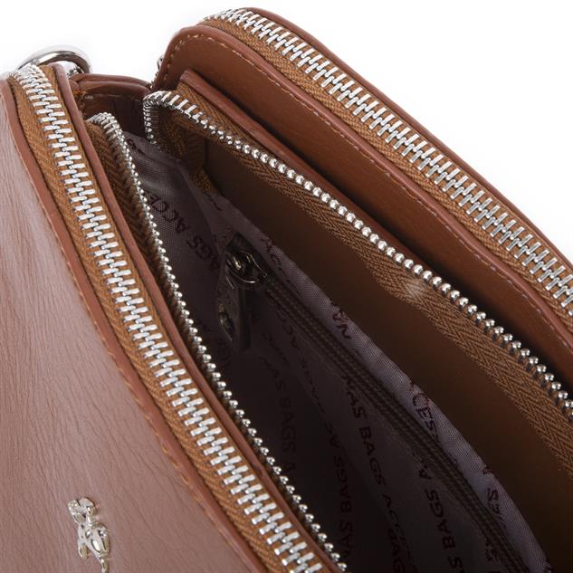 Nas Bag Kadın Omuz ve Çapraz Zincirli ve Uzun Çift Askılı (20x15 cm) Taba Victoria