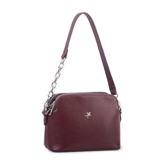 Nas Bag Kadın Omuz ve Çapraz Zincirli ve Uzun Çift Askılı (20x15 cm) Bordo Victoria