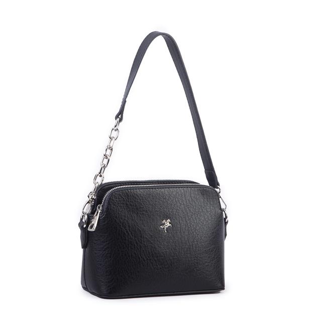 Nas Bag Kadın Omuz ve Çapraz Zincirli ve Uzun Çift Askılı (20x15 cm) Siyah Victoria