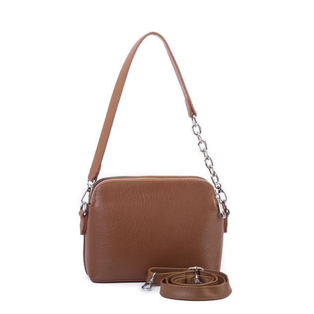 Nas Bag Kadın Omuz ve Çapraz Zincirli ve Uzun Çift Askılı (20x15 cm) Taba Victoria