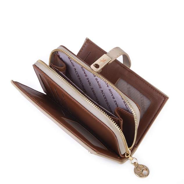 Nas Bag Kadın Orta Boy Kartlık Kağıt Para ve Bozuk Para Tasarımına Sahip Kum Taba Dona [16x9 cm]