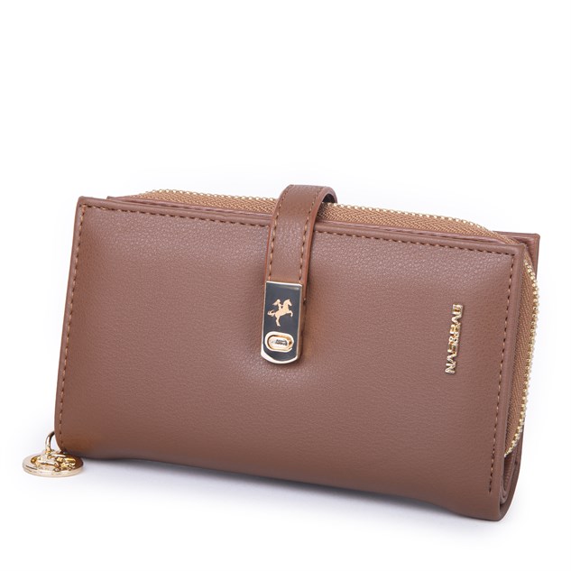 Nas Bag Kadın Orta Boy Kartlık Kağıt Para ve Bozuk Para Tasarımına Sahip Taba Dona [16x9 cm]