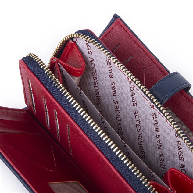 Nas Bag Kadın Orta Boy Kartlık Kağıt Para ve Bozuk Para Tasarımına Sahip Lacivert Kırmızı Dona [16x9 cm]