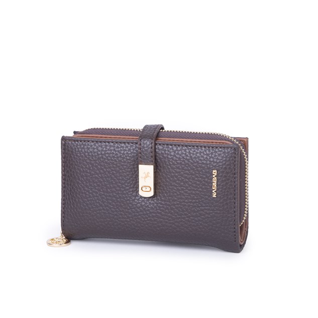 Nas Bag Kadın Orta Boy Kartlık Kağıt Para ve Bozuk Para Tasarımına Sahip Kahve Lopez [16x9 cm]