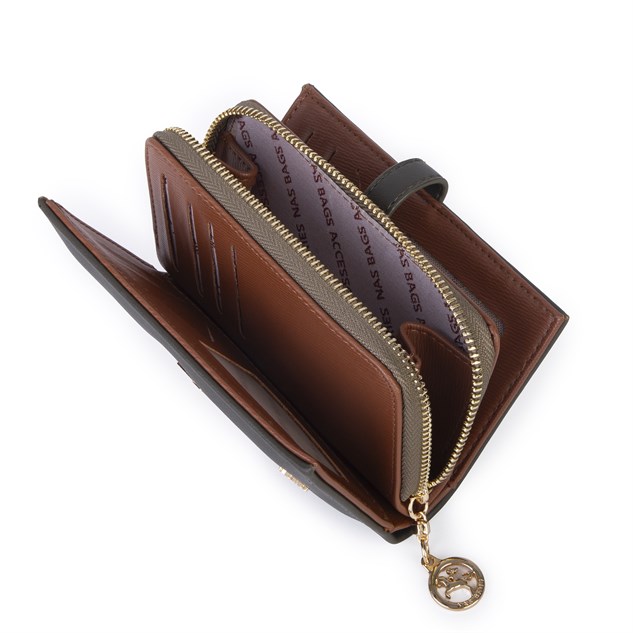 Nas Bag Kadın Orta Boy Kartlık Kağıt Para ve Bozuk Para Tasarımına Sahip Haki Taba Dona [16x9 cm]